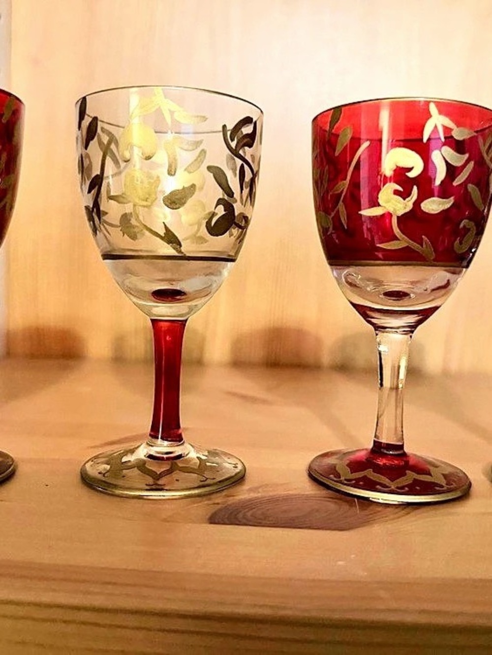 Set of 4 Vintage Mid Century Italian Hand-painted Floral Port Aperitif Glasses